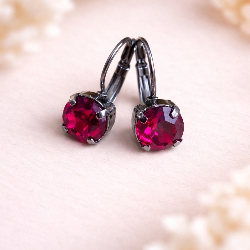 Red Crystal Leverback Drop Earrings | Handmade